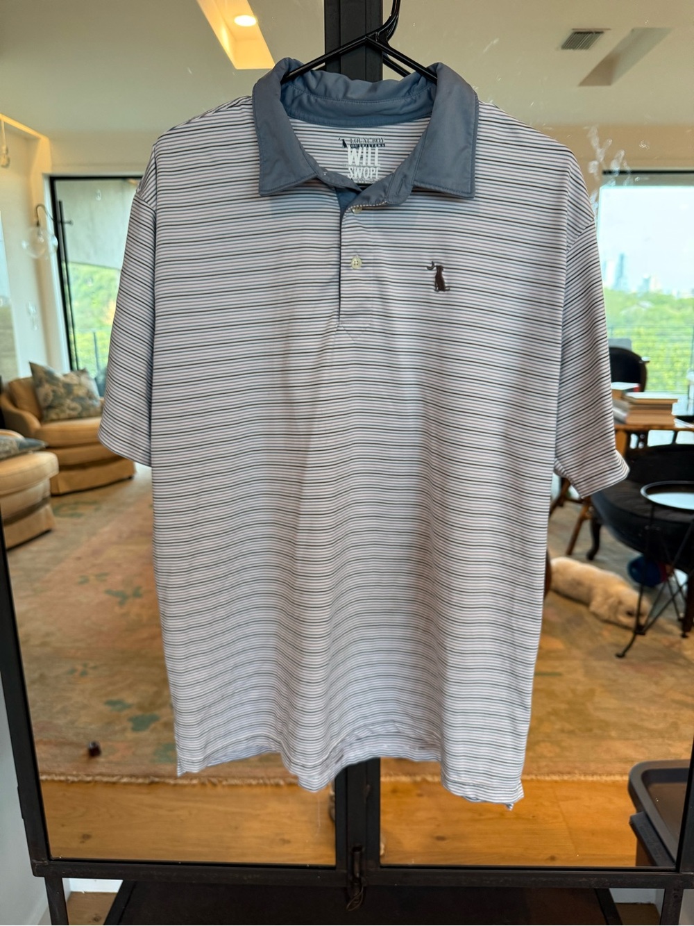 Local Boy Striped Short Sleeve Polo in Light Blue and White